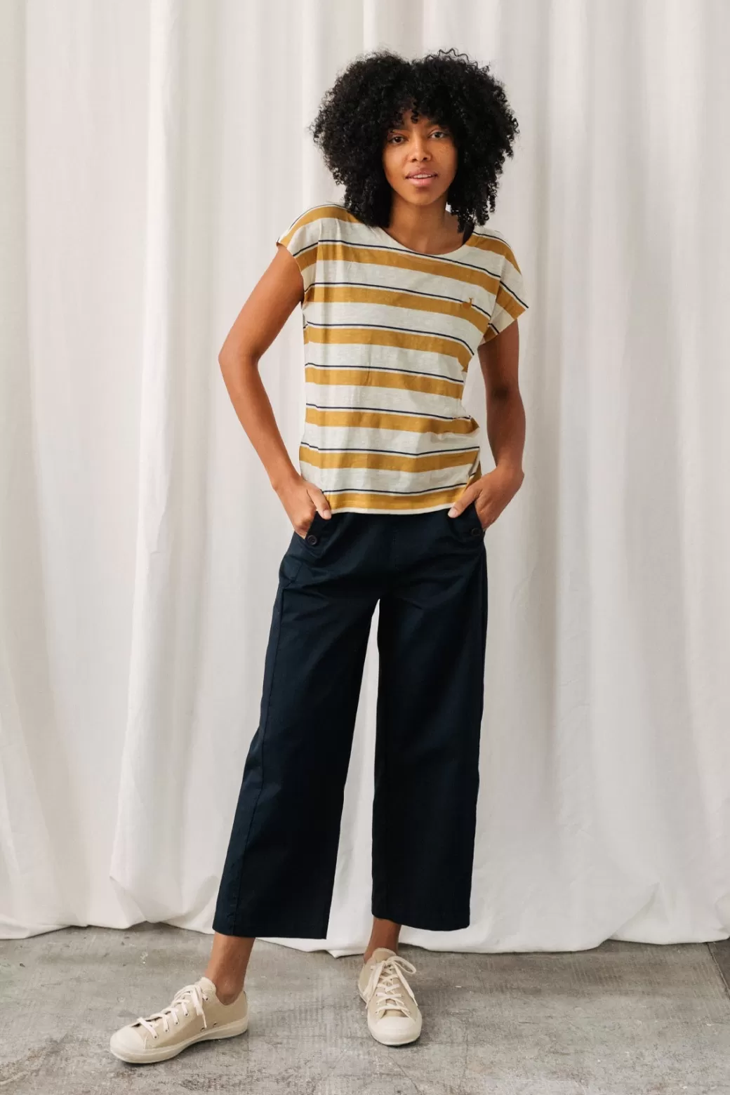 Online Twothirds Evia-Mustard/Navy Stripes